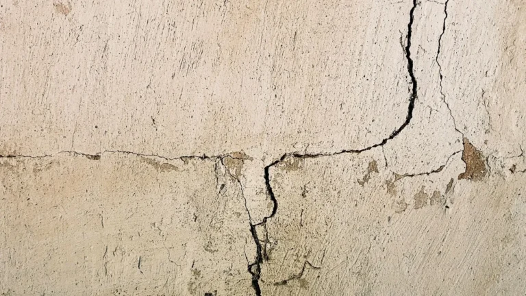 Stair-step crack in a concrete block foundation wall, in a basement